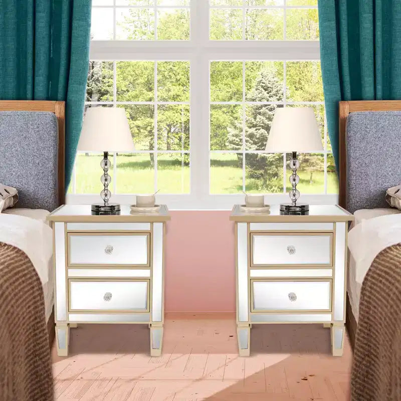 Comodini Karl Home con 2 cassetti in MDF dorato, 49,99 cm L