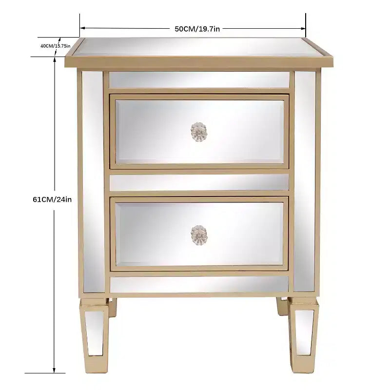 Comodini Karl Home con 2 cassetti in MDF dorato, 49,99 cm L