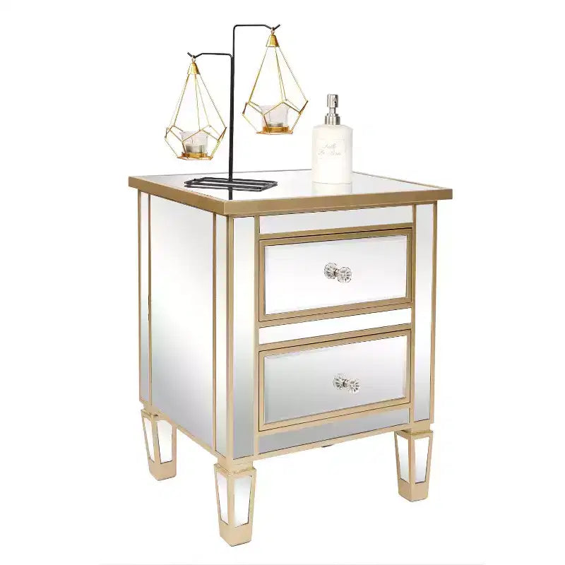 Comodini Karl Home con 2 cassetti in MDF dorato, 49,99 cm L