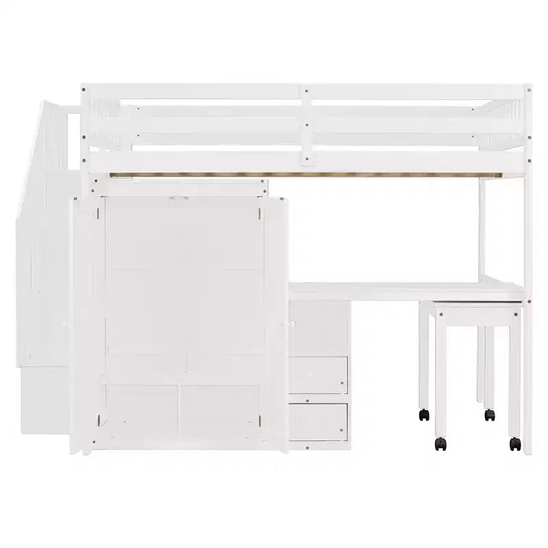 CLIHOME Letto a soppalco a una piazza e mezza con scale, libreria, cassetti, scrivania e armadio, mobile salvaspazio multifunzionale per bambini e ragazzi