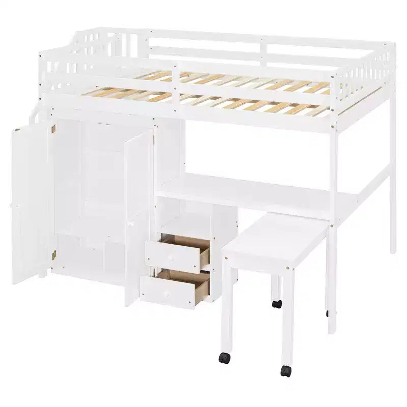 CLIHOME Letto a soppalco a una piazza e mezza con scale, libreria, cassetti, scrivania e armadio, mobile salvaspazio multifunzionale per bambini e ragazzi