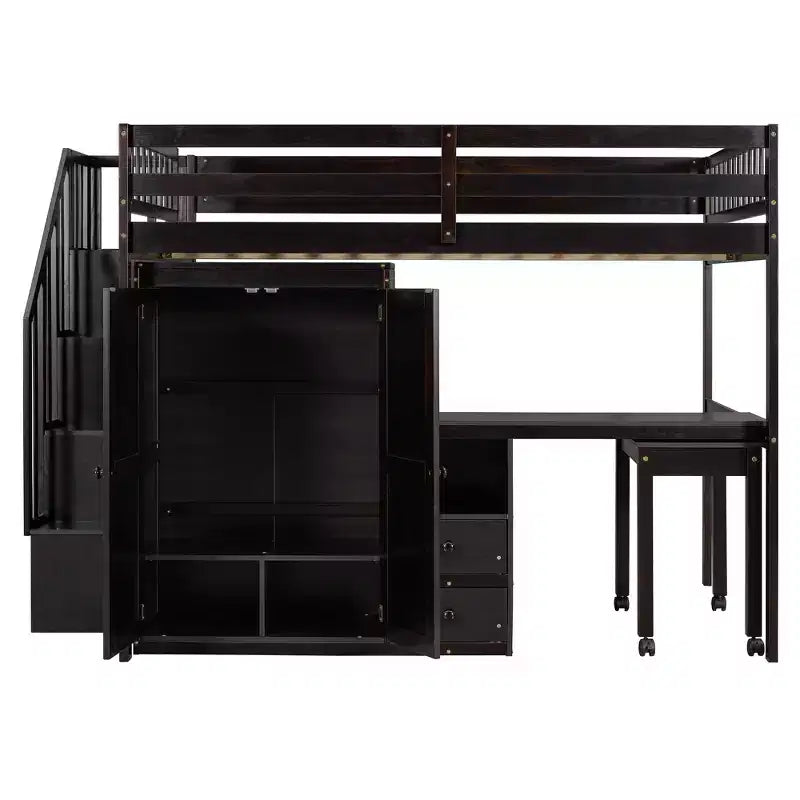 CLIHOME Letto a soppalco a una piazza e mezza con scale, libreria, cassetti, scrivania e armadio, mobile salvaspazio multifunzionale per bambini e ragazzi