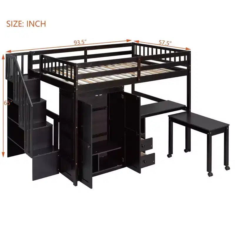 CLIHOME Letto a soppalco a una piazza e mezza con scale, libreria, cassetti, scrivania e armadio, mobile salvaspazio multifunzionale per bambini e ragazzi