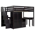 CLIHOME Full Size Loft Bed Frame with Stairs, Bookshelf, Drawers, Desk & Wardrobe, Space-Saving Multifunctional Furniture for Kids & Teens
