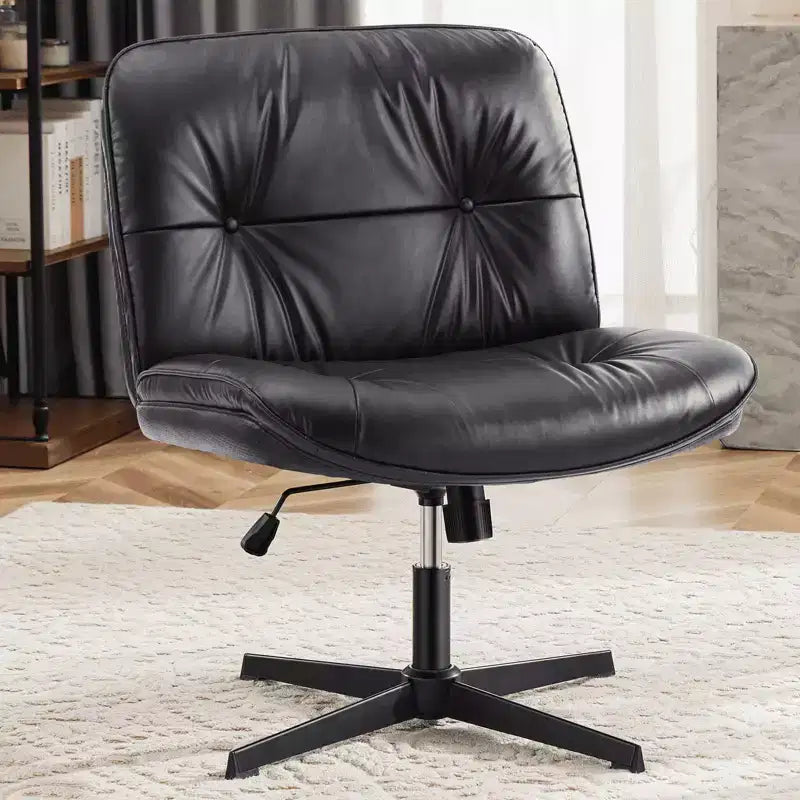 MAYEERTY Sedia senza Ruote con Gambe Incrociate, Senza Braccioli, Sedia da Ufficio con Seduta Ampia, Girevole e Regolabile in Altezza, Comoda