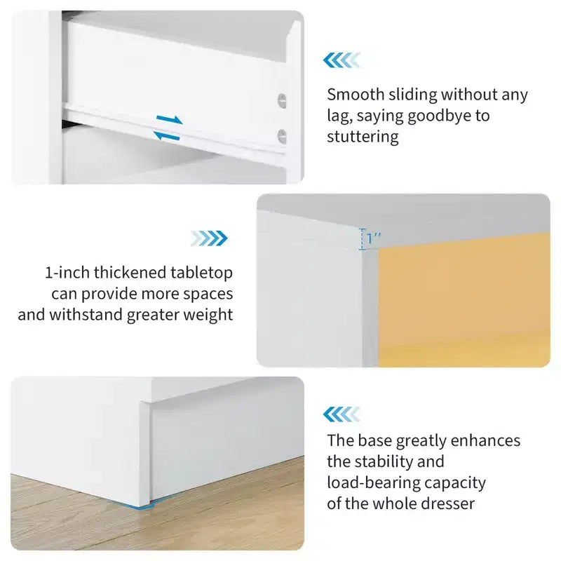 Cassettiera doppia moderna a 6 cassetti Zstar per camera da letto con presa di corrente e luce a LED