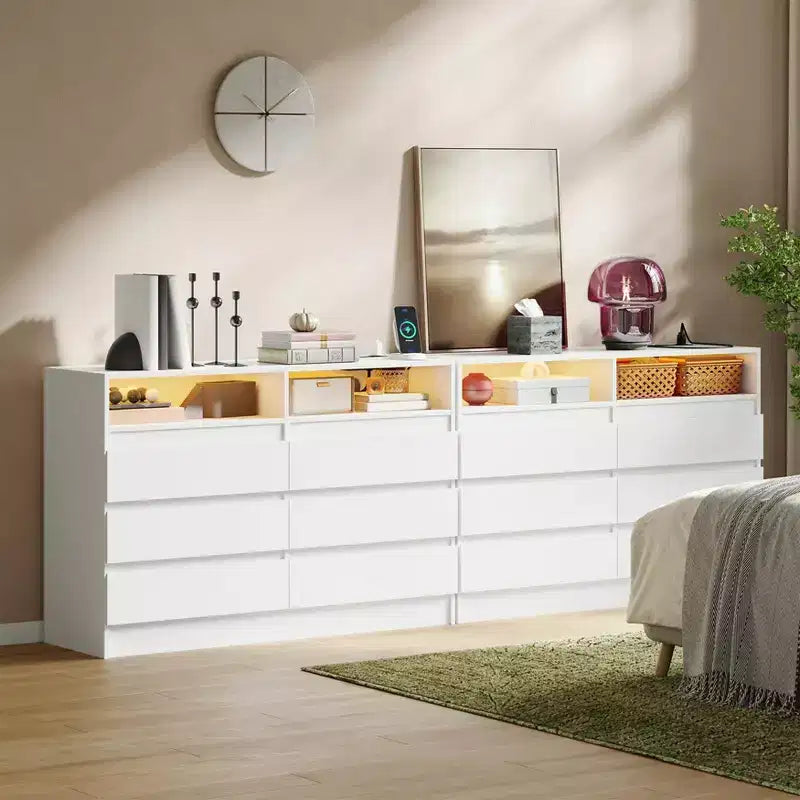 Cassettiera doppia moderna a 6 cassetti Zstar per camera da letto con presa di corrente e luce a LED