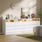 Cassettiera doppia moderna a 6 cassetti Zstar per camera da letto con presa di corrente e luce a LED