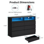 Cassettiera doppia moderna a 6 cassetti Zstar per camera da letto con presa di corrente e luce a LED