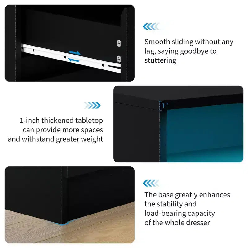 Cassettiera doppia moderna a 6 cassetti Zstar per camera da letto con presa di corrente e luce a LED
