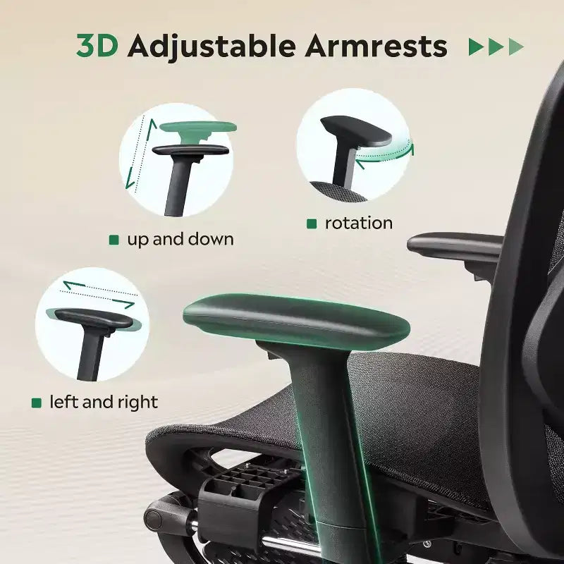 GALAXHERO Sedia da Ufficio Ergonomica in Rete, Sedia da Scrivania Reclinabile con Schienale Alto con Poggiapiedi Estraibile e Supporto Lombare Regolabile, Funzione Basculante, Nero