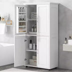 Mobiletto da bagno alto e largo, mobiletto a 4 ante con ripiani regolabili, bianco - ModernLuxe