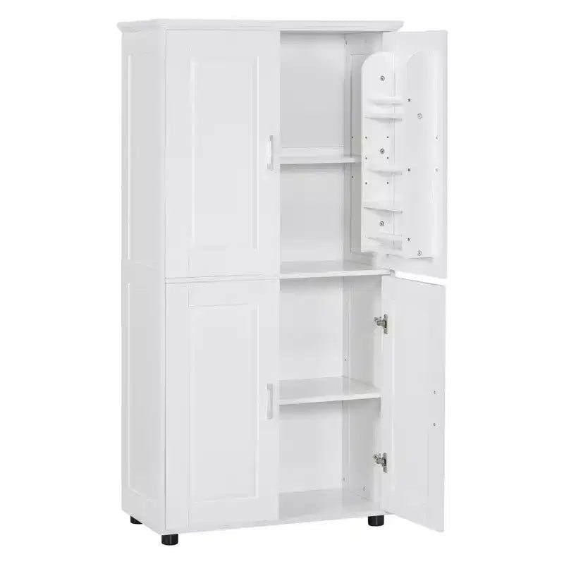 Mobiletto da bagno alto e largo, mobiletto a 4 ante con ripiani regolabili, bianco - ModernLuxe