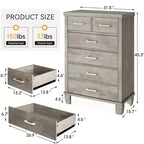 Cassettiera moderna Zstar a 6 cassetti, comò alto 45" in legno grigio con ampi cassetti portaoggetti per camera da letto, armadio e ingresso