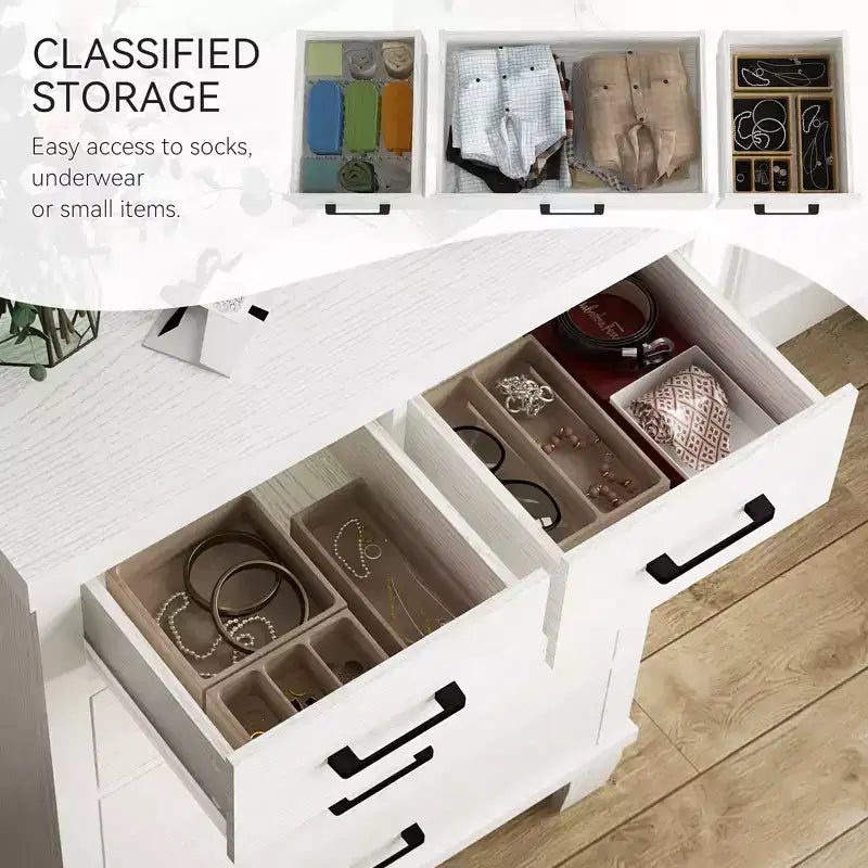 Cassettiera moderna Zstar a 6 cassetti, comò alto 45" in legno grigio con ampi cassetti portaoggetti per camera da letto, armadio e ingresso