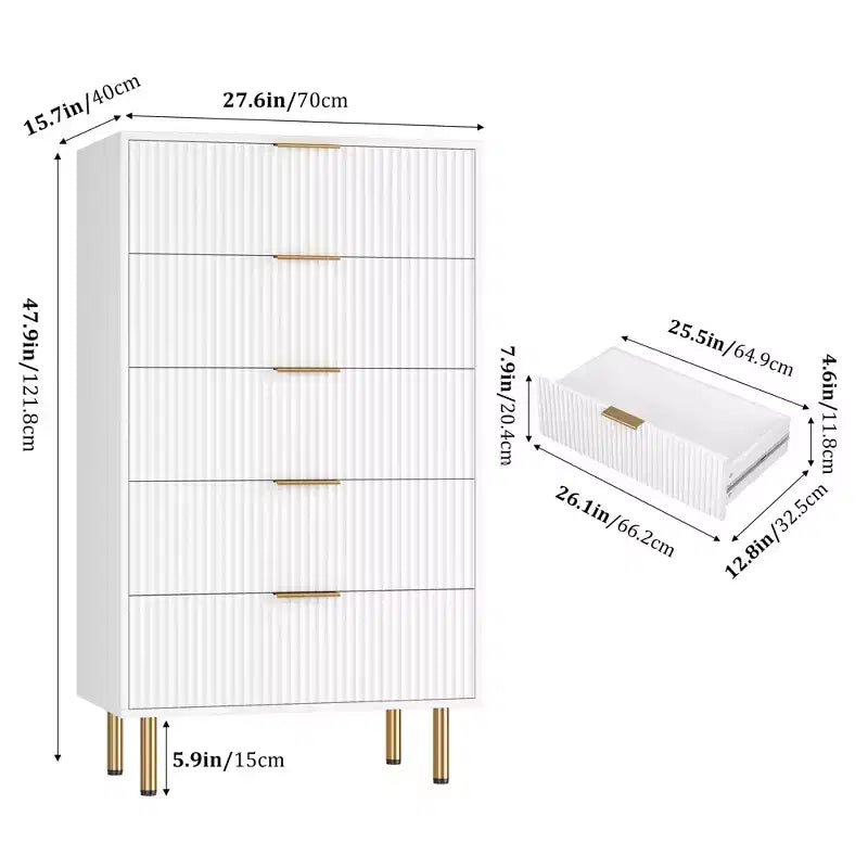 Cassettiera Zstar a 5 cassetti ampi, per soggiorno, armadio, corridoio, ingresso
