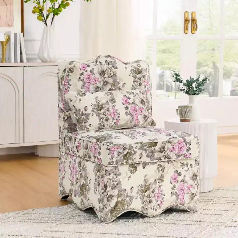 Flannel Single Dining Chair With Soft Seat Cushion And Backrest, No Armrests, Matching Pillow Can Be Used As Waist Cushion
