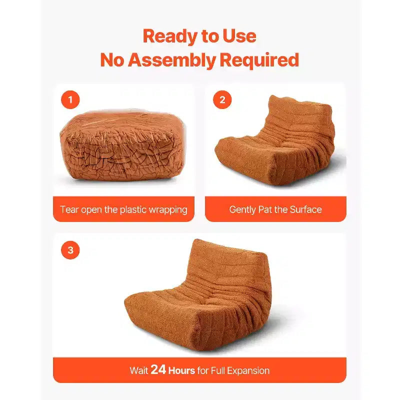 Poltrona sacco VEVOR, poltrona sacco a L con morbidi braccioli e tasca portaoggetti, riempita in memory foam 25D con morbida fodera in velluto Teddy, marrone