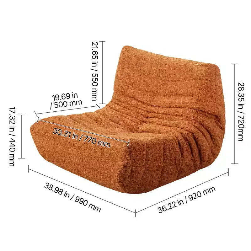 Poltrona sacco VEVOR, poltrona sacco a L con morbidi braccioli e tasca portaoggetti, riempita in memory foam 25D con morbida fodera in velluto Teddy, marrone