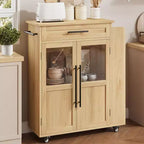 Isola per Cucina con Ruote, Carrello da Cucina con Portaspezie e Cassetto, Carrello da Cucina Mobile con Ruote, per Casa, Sala da Pranzo, Rovere Naturale