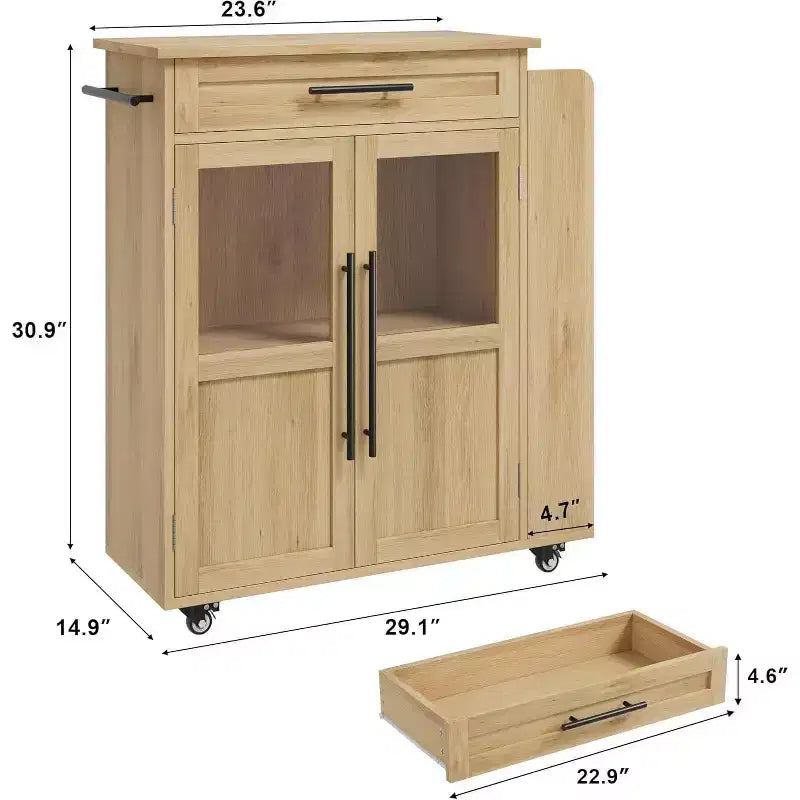 Isola per Cucina con Ruote, Carrello da Cucina con Portaspezie e Cassetto, Carrello da Cucina Mobile con Ruote, per Casa, Sala da Pranzo, Rovere Naturale