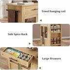 Isola per Cucina con Ruote, Carrello da Cucina con Portaspezie e Cassetto, Carrello da Cucina Mobile con Ruote, per Casa, Sala da Pranzo, Rovere Naturale