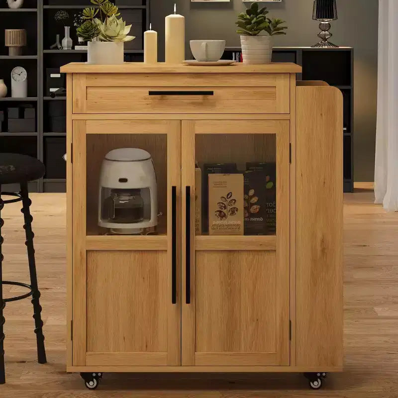 Isola per Cucina con Ruote, Carrello da Cucina con Portaspezie e Cassetto, Carrello da Cucina Mobile con Ruote, per Casa, Sala da Pranzo, Rovere Naturale