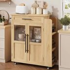Isola per Cucina con Ruote, Carrello da Cucina con Portaspezie e Cassetto, Carrello da Cucina Mobile con Ruote, per Casa, Sala da Pranzo, Rovere Naturale