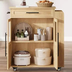 Isola per Cucina con Ruote, Carrello da Cucina con Portaspezie e Cassetto, Carrello da Cucina Mobile con Ruote, per Casa, Sala da Pranzo, Rovere Naturale