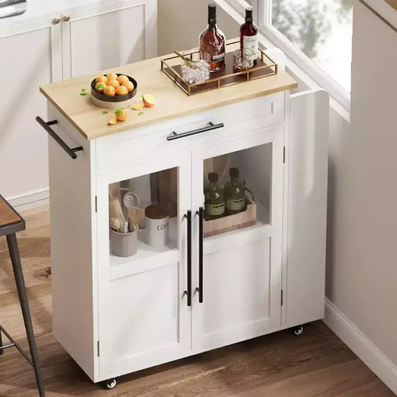 Isola per Cucina con Ruote, Carrello da Cucina con Portaspezie e Cassetto, Carrello da Cucina Mobile con Ruote, per Casa, Sala da Pranzo, Rovere Naturale