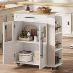 Isola per Cucina con Ruote, Carrello da Cucina con Portaspezie e Cassetto, Carrello da Cucina Mobile con Ruote, per Casa, Sala da Pranzo, Rovere Naturale