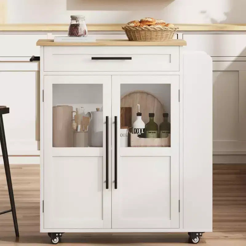 Isola per Cucina con Ruote, Carrello da Cucina con Portaspezie e Cassetto, Carrello da Cucina Mobile con Ruote, per Casa, Sala da Pranzo, Rovere Naturale