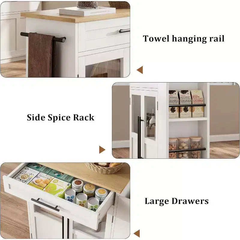Isola per Cucina con Ruote, Carrello da Cucina con Portaspezie e Cassetto, Carrello da Cucina Mobile con Ruote, per Casa, Sala da Pranzo, Rovere Naturale