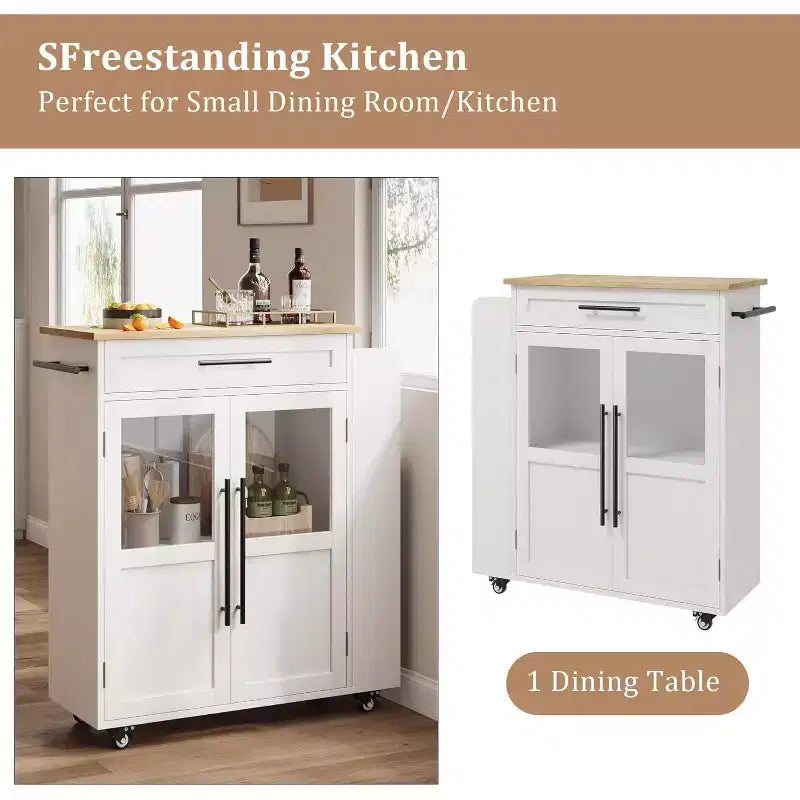 Isola per Cucina con Ruote, Carrello da Cucina con Portaspezie e Cassetto, Carrello da Cucina Mobile con Ruote, per Casa, Sala da Pranzo, Rovere Naturale