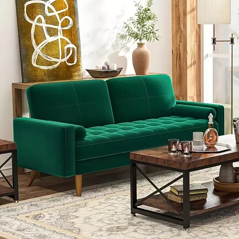 Dyonery 3-seater sofa, 68-inch velvet sofa with velvet cushion and pillow, Mid-century modern sofa, suitable for living room, apartment