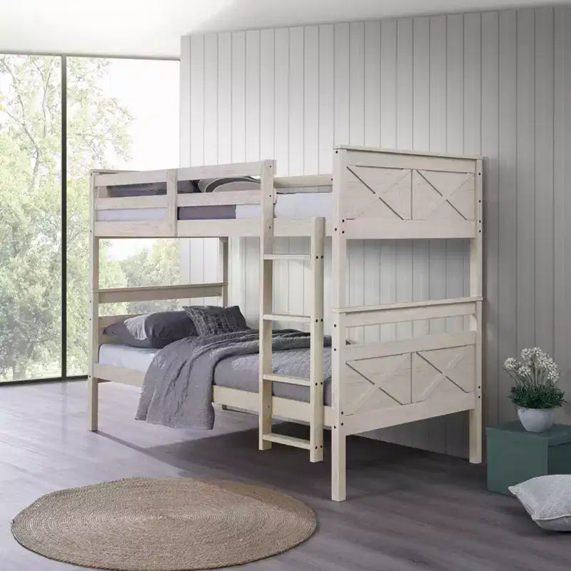 Home Design Exeter Twin Over Twin Solid Wood Standard Bunk Bed, Twin Bed Convertible