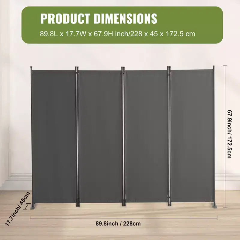 VEVOR Divisorio per Stanza, Divisori a 4 Pannelli e Schermi Pieghevoli per la Privacy, Divisori in Tessuto per Ufficio, Camera da Letto, Sala da Pranzo, Grigio Chiaro