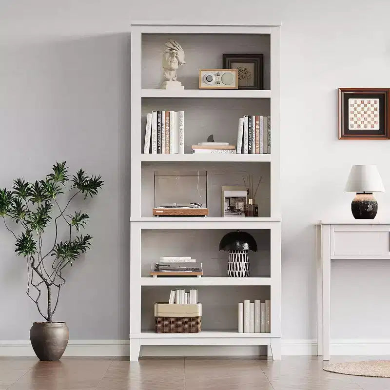 Acekool Scaffale in legno a 5 ripiani alto 181 cm con 3 ripiani regolabili, libreria sottile larga 30 cm per soggiorno, camera da letto, bianco