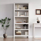 Acekool Scaffale in legno a 5 ripiani alto 181 cm con 3 ripiani regolabili, libreria sottile larga 30 cm per soggiorno, camera da letto, bianco