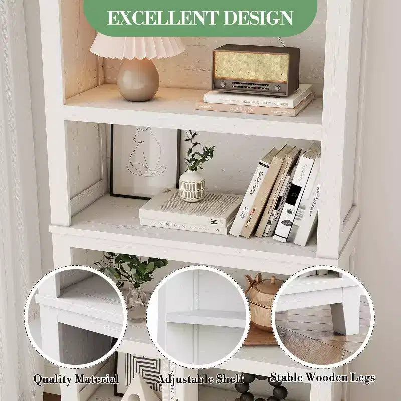 Acekool Scaffale in legno a 5 ripiani alto 181 cm con 3 ripiani regolabili, libreria sottile larga 30 cm per soggiorno, camera da letto, bianco