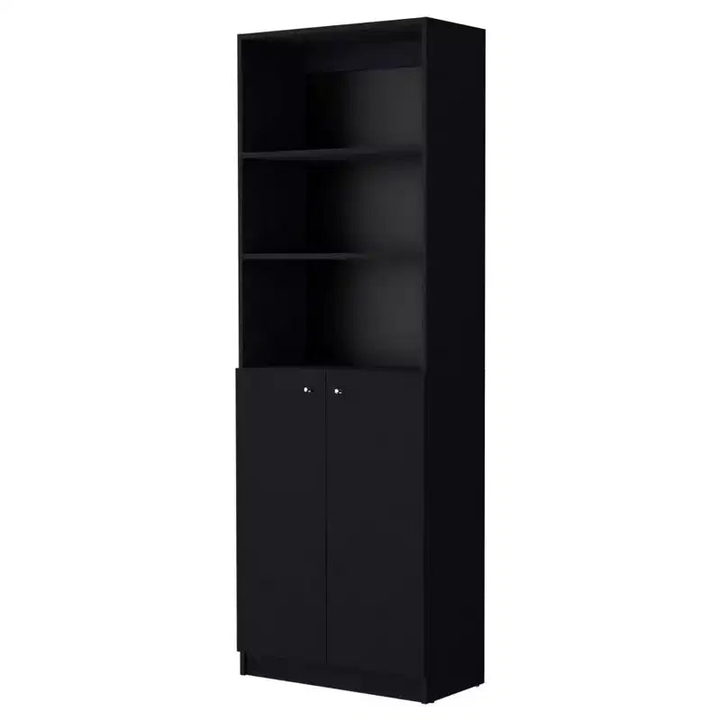 HomeRoots 71 Black Five Tier Bookcase with Two doors