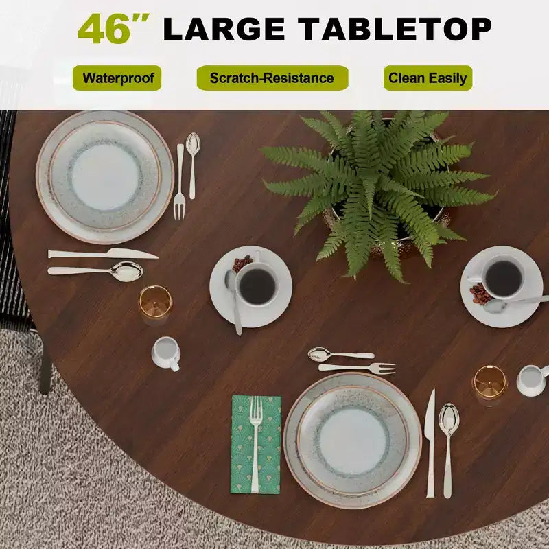 Tavolo da pranzo rotondo chic da 46 pollici con robusto piedistallo per 4 persone