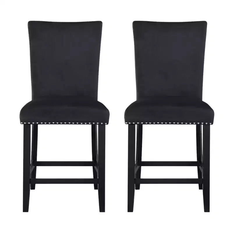 HomeRoots Set of Two 25 Black Wood and Velvet Counter Height Bar Chairs