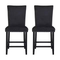 HomeRoots Set of Two 25 Black Wood and Velvet Counter Height Bar Chairs