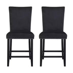 HomeRoots Set of Two 25 Black Wood and Velvet Counter Height Bar Chairs