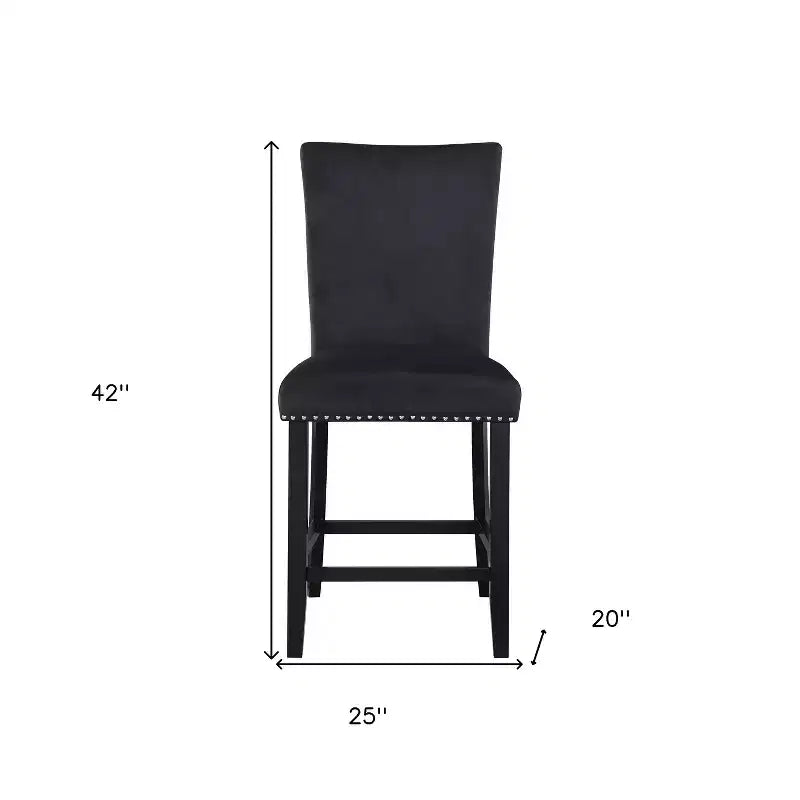 HomeRoots Set di Due Sgabelli da Bar Neri in Legno e Velluto ad Altezza Bancone da 25 pollici