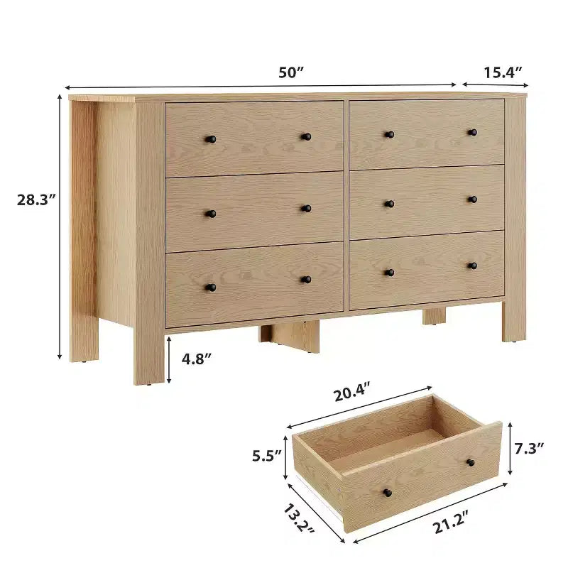 Comò doppio Acekool a 6 cassetti, organizzatore moderno in legno per camera da letto e cameretta