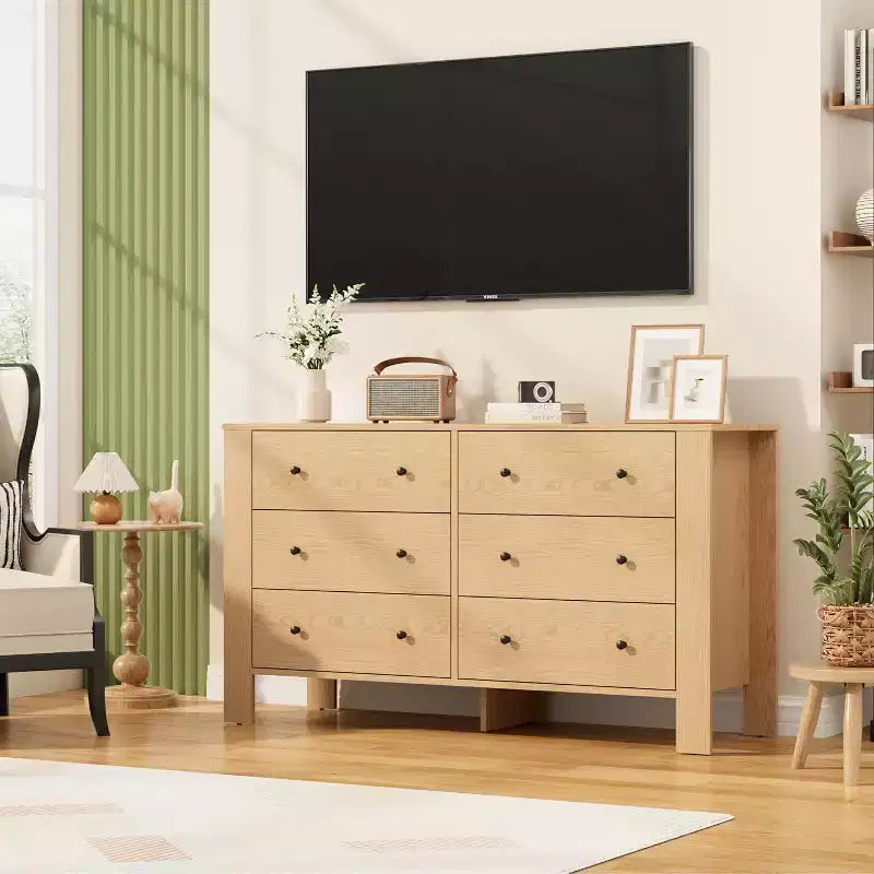 Comò doppio Acekool a 6 cassetti, organizzatore moderno in legno per camera da letto e cameretta