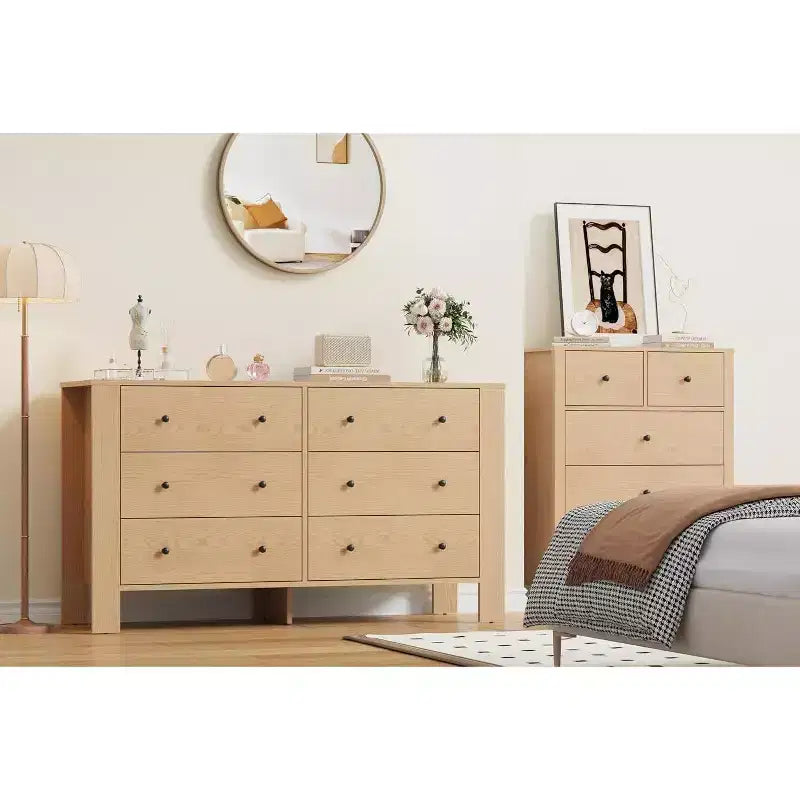 Comò doppio Acekool a 6 cassetti, organizzatore moderno in legno per camera da letto e cameretta