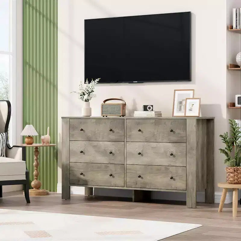 Comò doppio Acekool a 6 cassetti, organizzatore moderno in legno per camera da letto e cameretta